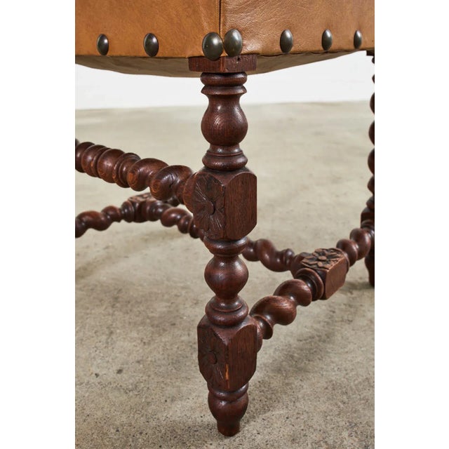 Set of Six Baroque Style Oak Barley Twist Dining Stools For Sale - Image 10 of 13