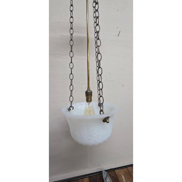 1910s Art Deco Semi-Flush Mount Bowl Ceiling Light Fixture Pendant Brass Hardware For Sale - Image 10 of 13