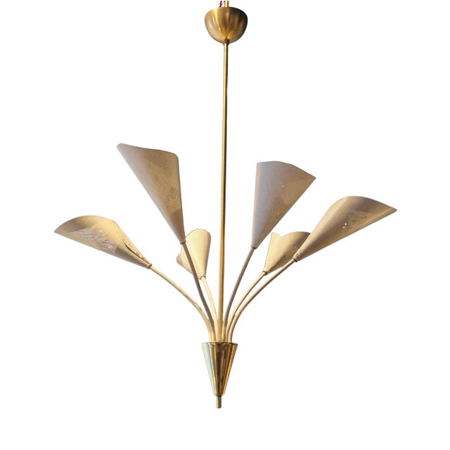 Chandelier with Six Arms in Perforated Metal by Bent Karlby, 1950s For Sale