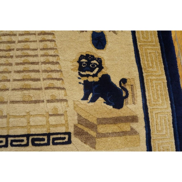 1900s Beige Ground Dragon and Foo Dog Chinese Lion Antique Peking Small Rug For Sale In New York - Image 6 of 10