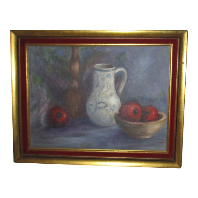 Mid Century Oil on Canvas Board Artist Signed Still Life Framed For Sale
