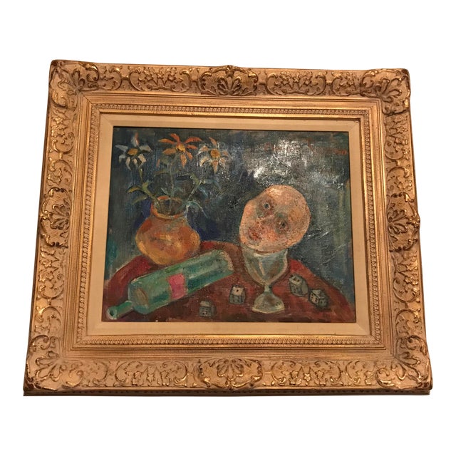 Still Life With Bottle and Head Painting For Sale