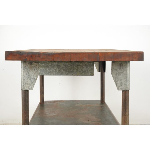 Brown Vintage Industrial Iron Workbench With Wood Top For Sale - Image 8 of 10
