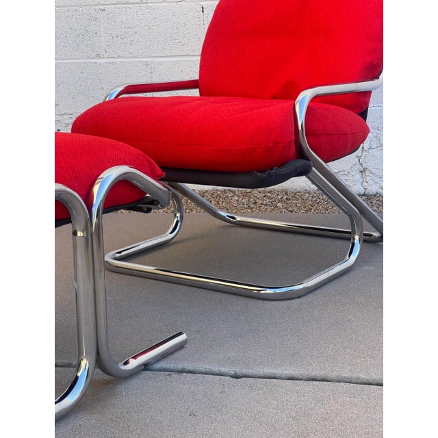 Metal 1970s Arcadia High-Back Chrome Steel Framed Chair and Ottoman Designed by Byron Botker for Landes For Sale - Image 7 of 12