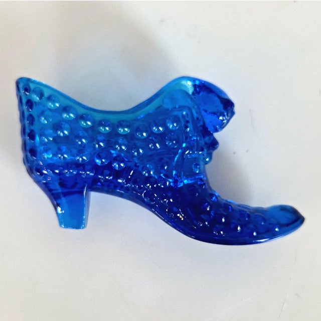 Glass Vintage Fenton Colonial Blue Hobnail Cat Head Slipper Art Glass Figurine For Sale - Image 7 of 8