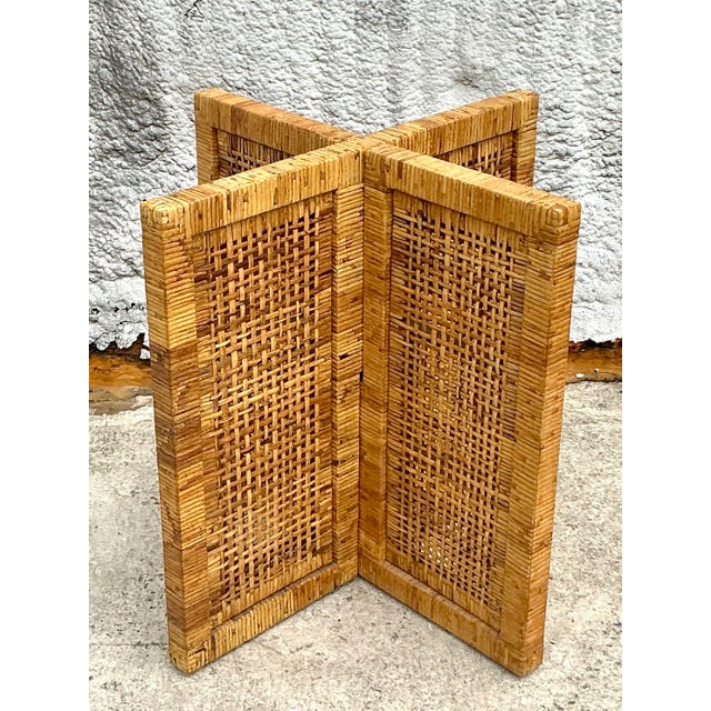 Vintage Coastal Woven Rattan Dining Table Pedestal For Sale In West Palm - Image 6 of 9