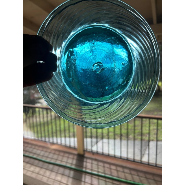 Early 21st Century Set of 4 Hand Blown Aquamarine Salad or Dessert Plates French Glass Blower Made For Sale - Image 5 of 10