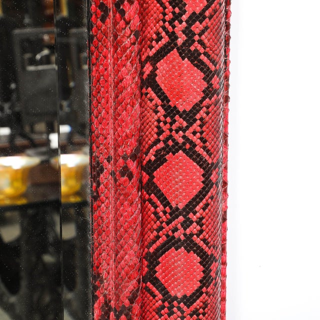 Red Mid-Century Molding Mirror in Red & Black Python Leather by Karl Springer For Sale - Image 8 of 16