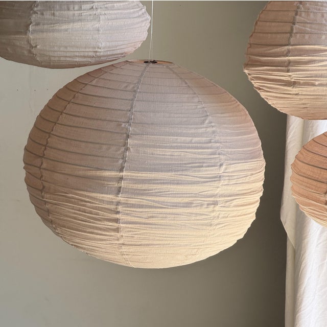 Japanese Pendant Light in Rattan and Natural Linen For Sale - Image 14 of 18