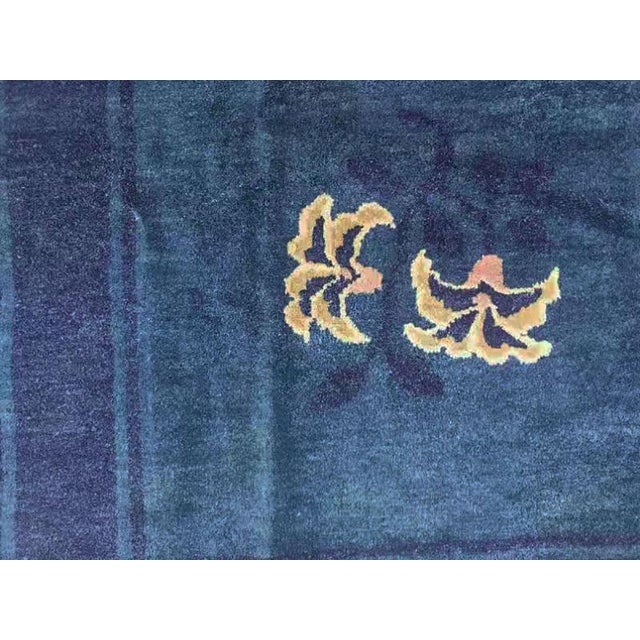 1910s Blue Open Field Shou Symbol Antique Chinese Peking Rug 8'x9'8" Handknotted Wool Carpet For Sale - Image 4 of 5