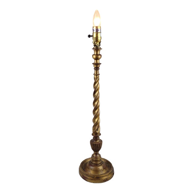 Mid 20th Century Gold Giltwood Barley Twist Buffet Lamp Candlestick Style For Sale