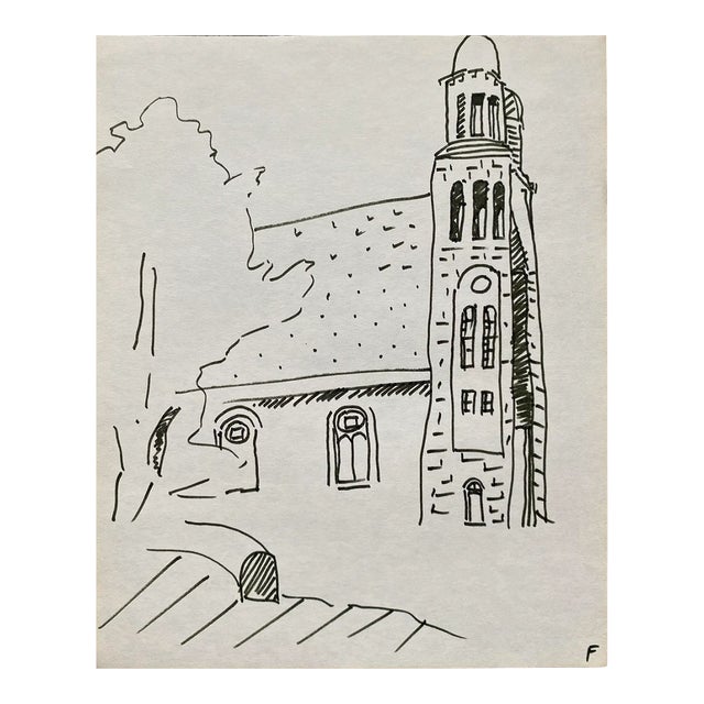 1960s Frank Wallace St Mary Star of the Sea Newport Vermont Drawing For Sale