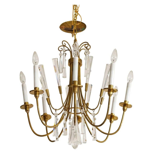 1960's Tommi Parzinger Style Brass and Crystal Chandelier For Sale - Image 13 of 13