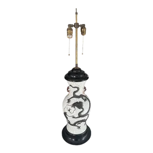 Large Chinese Crackle Glaze Table Lamp With Dragon Motif