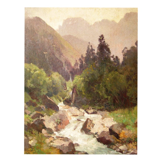 Heinrich Deuchert, Mountain Stream in the Alps, 1900s, Oil Painting on Canvas, Framed For Sale