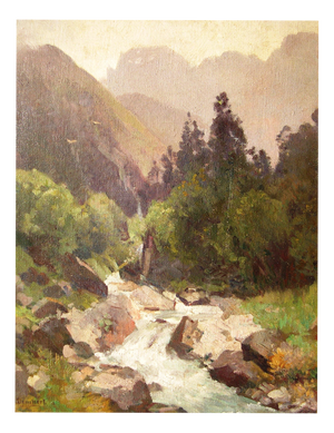 Heinrich Deuchert, Mountain Stream in the Alps, 1900s, Oil Painting on Canvas, Framed
