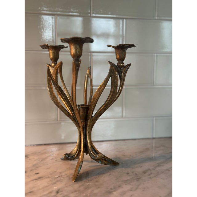 Art Nouveau Brass Candlestick, 1890s For Sale - Image 5 of 10