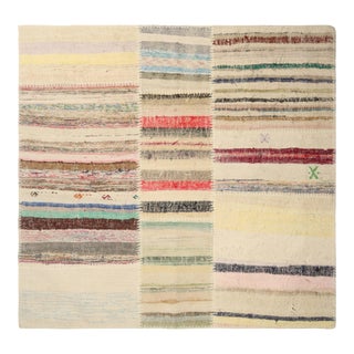 Rug & Kilim’s Patchwork Kilim Square Rug in Polychromatic Stripes For Sale