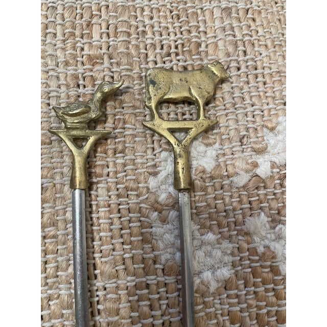 Vintage Brass Animal Top Skewers Set of 7 Brass & Steel For Sale - Image 10 of 11
