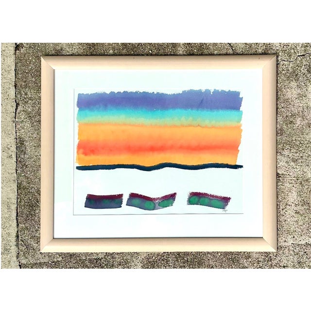 This original abstract watercolor by Joe Orffeo beautifully illustrates the artist's expressive approach to color,...