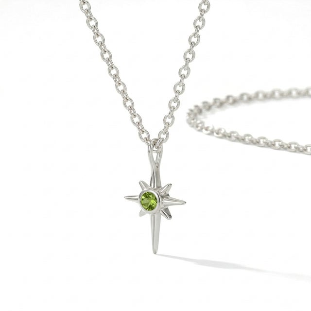 Green Peridot Starburst Pendant, Northern Star Celestial Pendant For Sale - Image 4 of 4