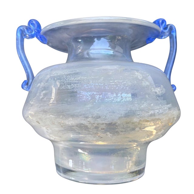 Murano Scavo Glass Amphora Vase With Cobalt Blue Handles For Sale In Los Angeles - Image 6 of 17
