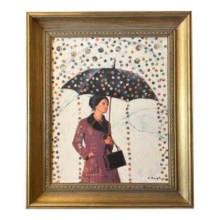Contemporary Original Stephen Heigh Painting/Collage “Droplets” Vintage Frame For Sale