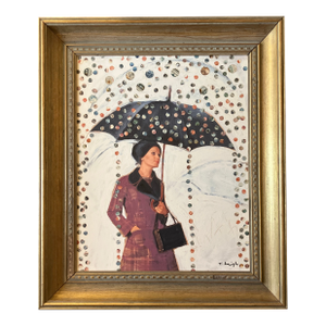 Contemporary Original Stephen Heigh Painting/Collage “Droplets” Vintage Frame