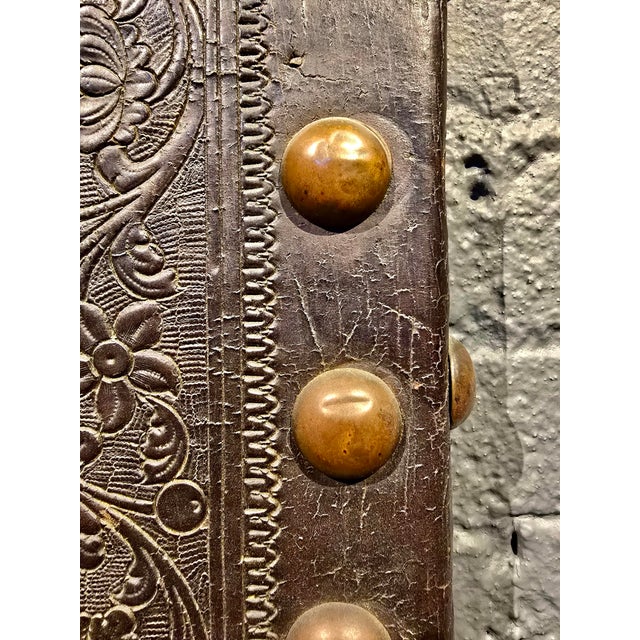 18th Century Portuguese Embossed Leather Panels W/Heraldic Crest & Brass Studs- A Pair For Sale - Image 12 of 12