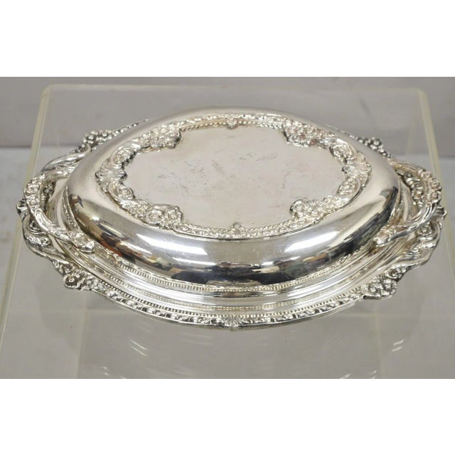 Vintage Silverplate Victorian Style Ornate Lidded Vegetable Serving Dish Platter. Circa Mid 20th Century. Measurements: 4"...