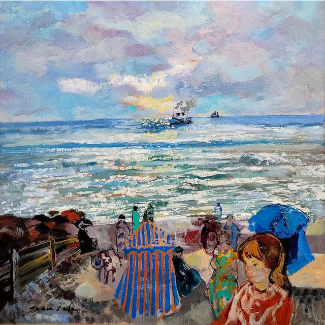 The School of Paris Emilio Grau-Sala -Le Havre Beach North of France 1965 Oil Painting For Sale - Image 3 of 12