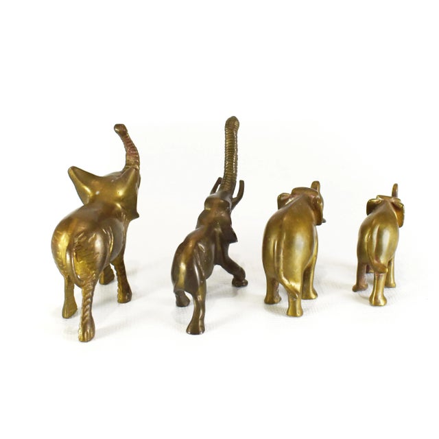 Mid 20th Century Vintage Solid Brass Trunk Up Lucky Elephant Figurines - 4 Pieces For Sale - Image 5 of 6