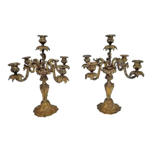 Early 1900s French Rococo Louis XV Style Bronze Dore' Candelabras- a Pair