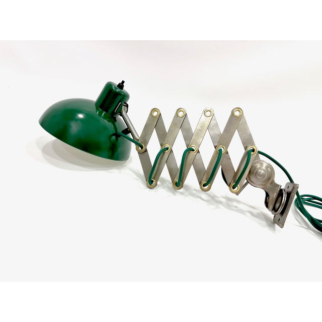 Industrial Dark Green Scissor Wall Lamp, 1950s, in Restored conditions. Designed 1950 to 1959 European Plug (up to...