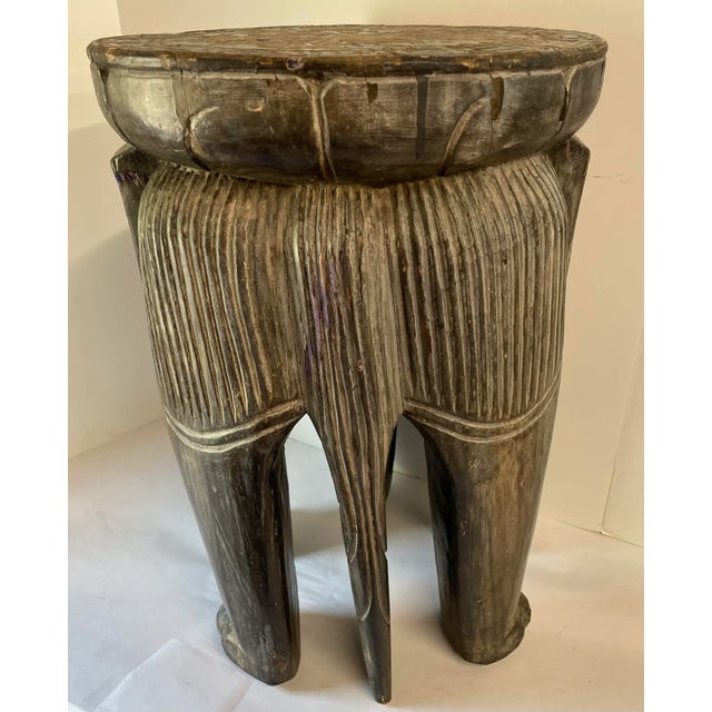 Mid 20th Century Vintage Wooden Carved Elephant Stool For Sale - Image 5 of 10
