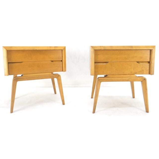 Mid-Century Modern Pair Swedish Edmond Spence 2 Drawer Blond Birch Night Bed Stands Cabinets MINT! For Sale - Image 3 of 16