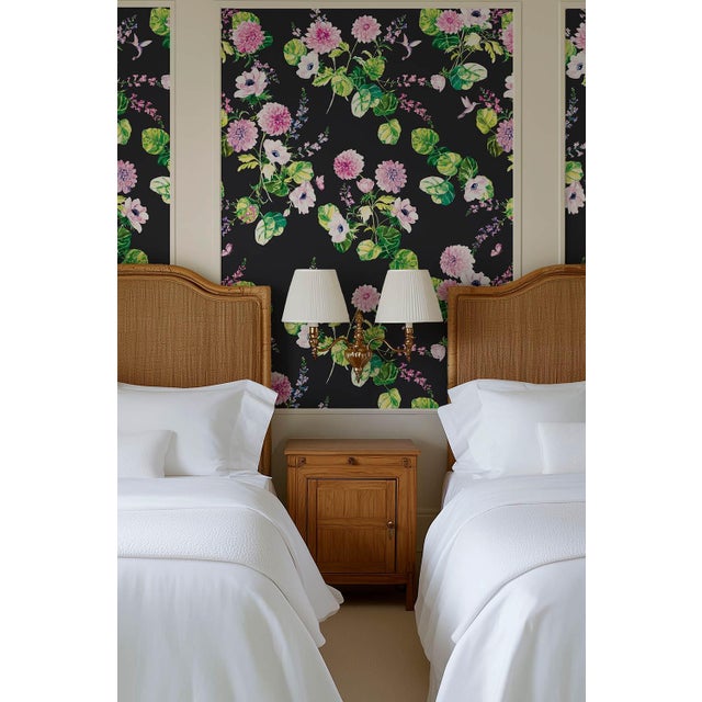 Chirp Society Floral Grasscloth Wallpaper by House Party | Midnight Black | 6 Yards For Sale - Image 4 of 8