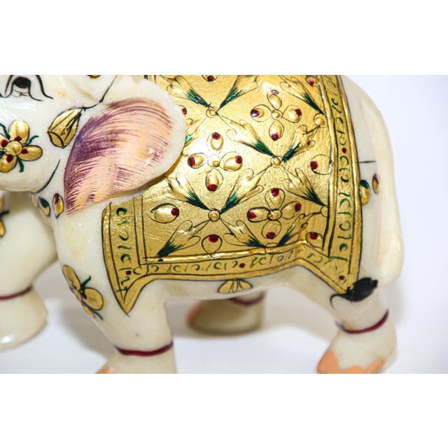 Stone Vintage White Marble Jeweled Elephant Sculpture Paper Weight For Sale - Image 7 of 13