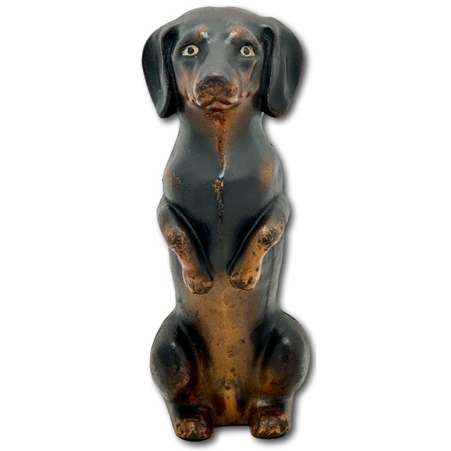 Figurative Outstanding & Very Rare Large Vintage Cast Iron "Begging Dachshund" Signed by Maker & Dated 1931 - 11 Inches Tall For Sale - Image 3 of 18