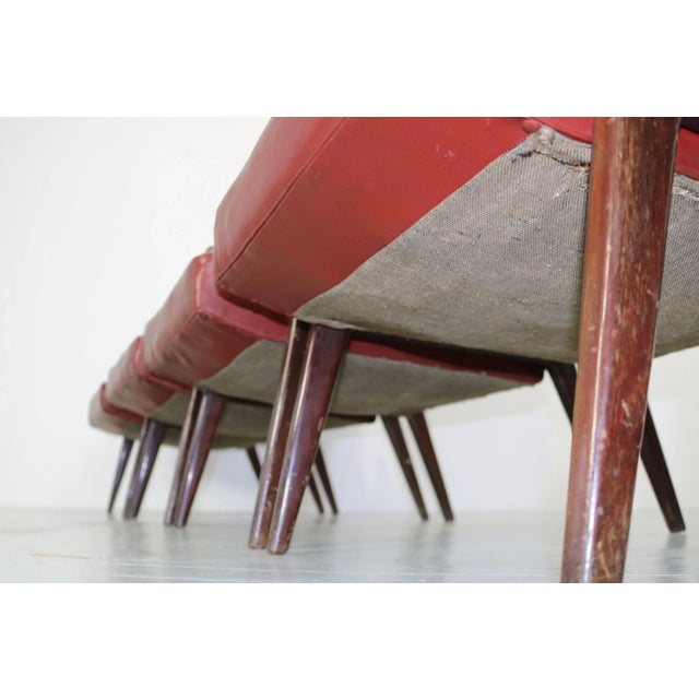 Dark Red Leatherette Armchairs, Italy, 1960s, Set of 5 For Sale - Image 14 of 18