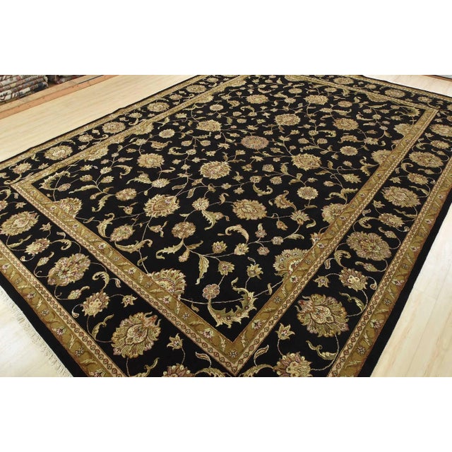 Farmhouse Agra Rug 10'2'' X 14'2'' Black Wool/Silk Traditional Hand-Knotted Carpet For Sale - Image 3 of 15