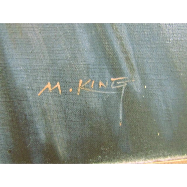 Portraiture 1970s M. King Oil Painting Portrait of a Sea Captain Smoking a Pipe Signed and Framed For Sale - Image 3 of 9