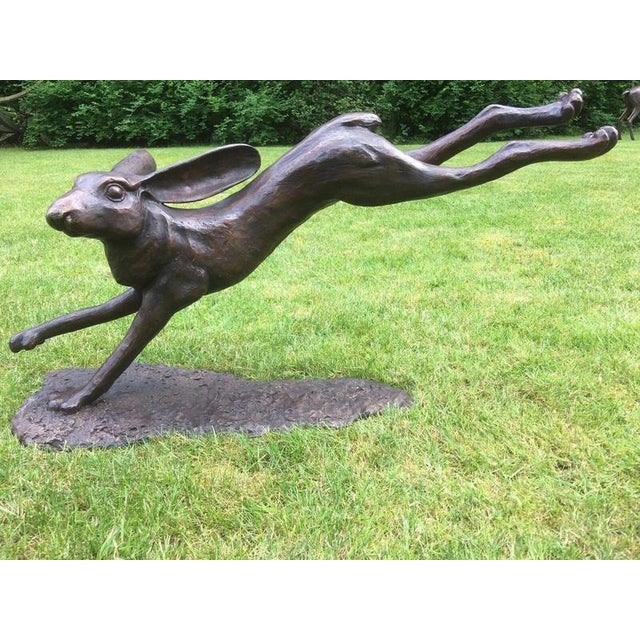 Large Cast Bronze Running Hare Garden Sculpture For Sale - Image 10 of 12