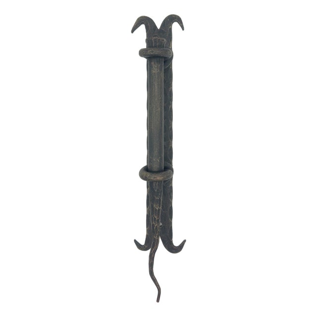 Hand Forged Wrought Iron Door Pull Handle Gold Patina Classical Architectural Hardware For Sale