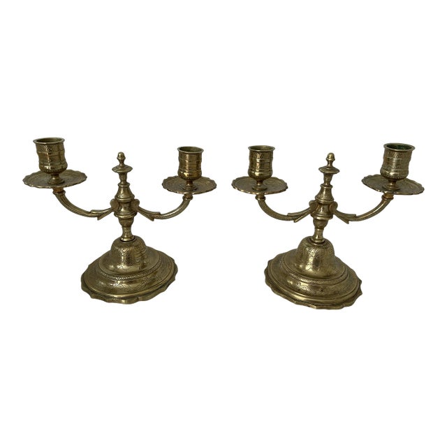 Antique Paris Flea Market Brass Candelabras - a Pair For Sale