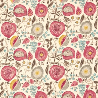 Sanderson Peas & Pods Fabric in Cherry/Linen For Sale