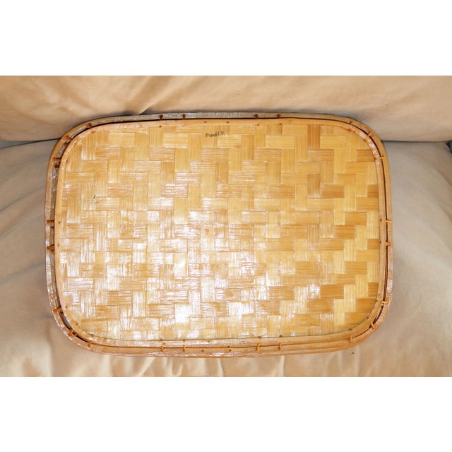 Wood Set of 3 Vintage Boho Woven Rattan and Bamboo Tiki Trays For Sale - Image 7 of 7