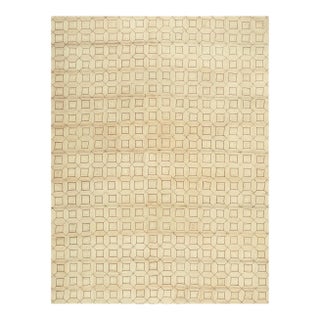 1950s Beige Cream Vintage Geometric Reed American Knotted Mid Century Modern Rug For Sale