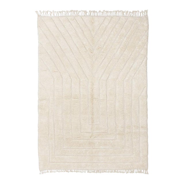Radiating Line Hand-Knotted Moroccan Wool Rug | 9'4" X 6'6" | One of a Kind For Sale