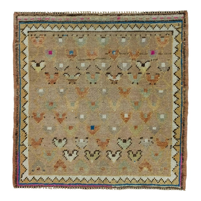 Turkish Mini Rug Oriental Hand Knotted Vintage Rug 2'5" x 2'5" #16231 For Sale